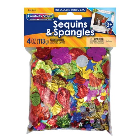 Creativity Street Sequins + Spangles, Assorted Colors and Sizes, 4 oz. Per Pack, PK3 PAC6114